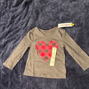 Cat & Jack Gray Tee with Red Checkered Heart